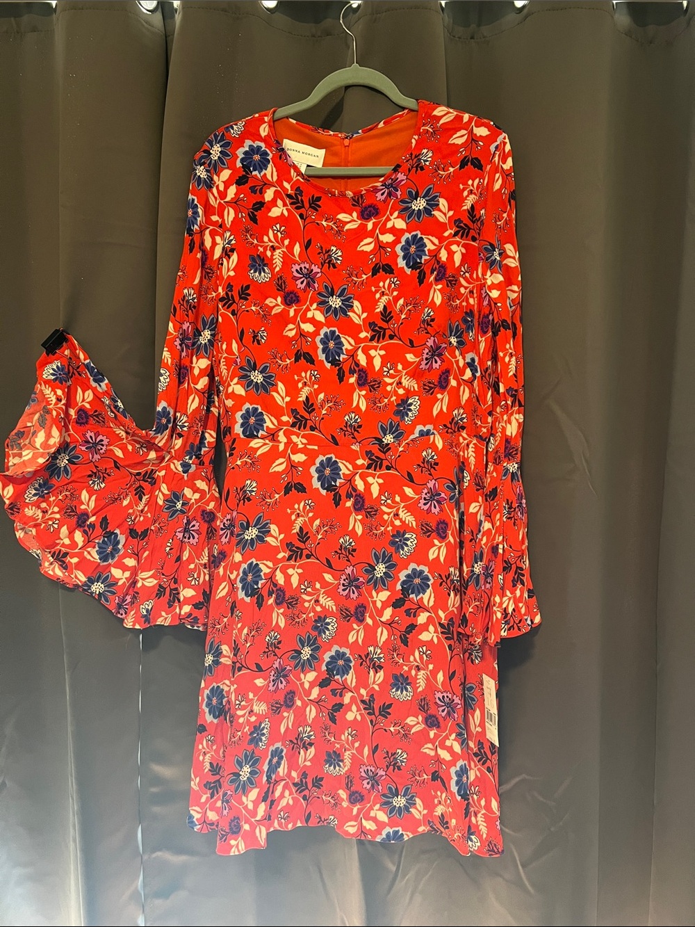 Donna Morgan Red Floral Midi Dress with Blue Accents